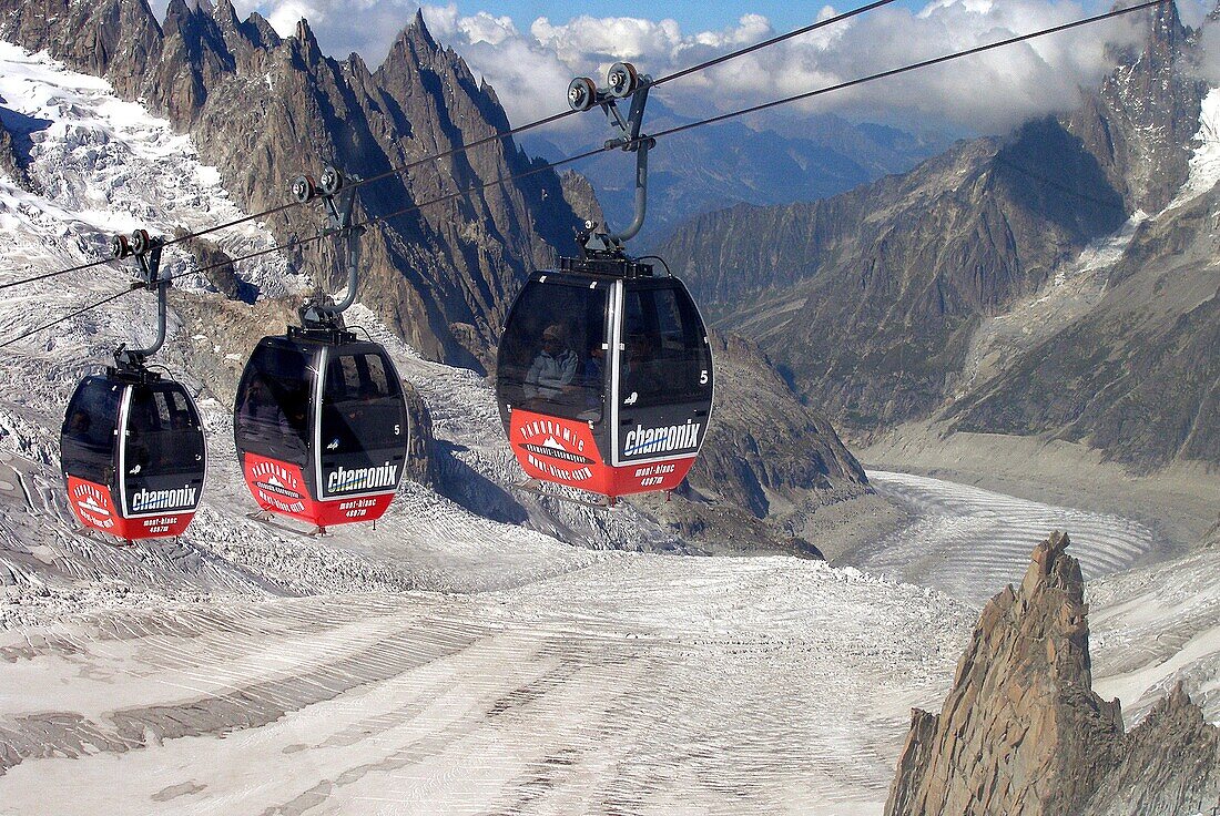 Cable-car on Geant glacier  Massif of Mont-Blanc  French Alps