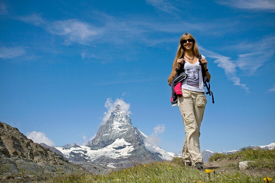 Young woman and Matterhorn  Switzerland
