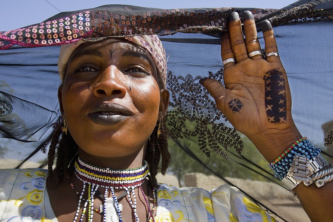 A portrait of the Wadabe tribe at the Cure Sallee festival in In Gall, Niger