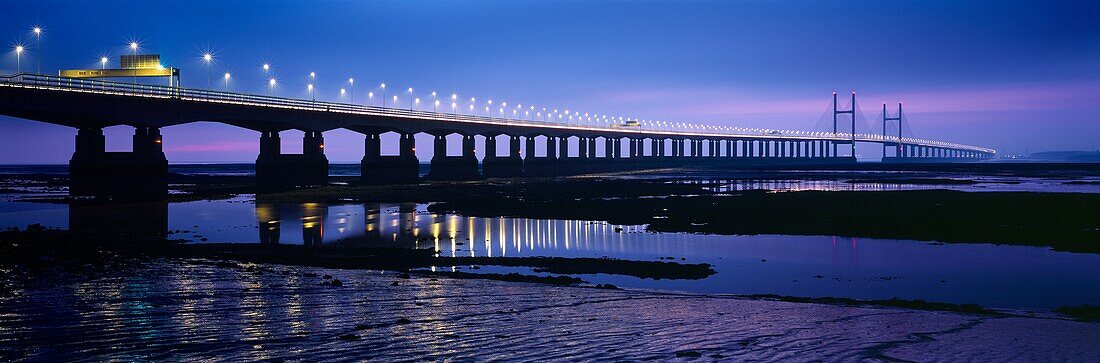 The Second Severn Crossing over the River Severn between England and Wales seen from Redwick in Gloucestershire United Kingdom