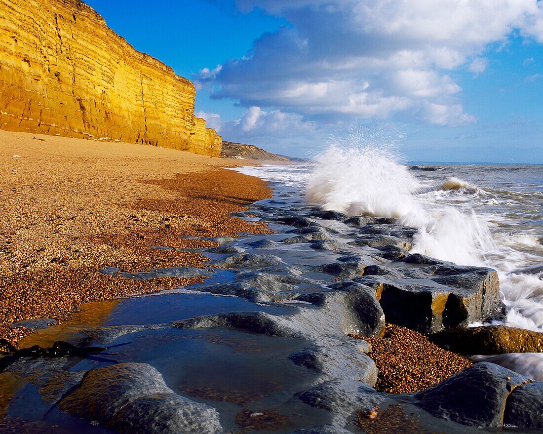 Burton Beach at Burton Bradstock on the Dorset Jurassic Coast, near Bridport, Dorset, England, United Kingdom