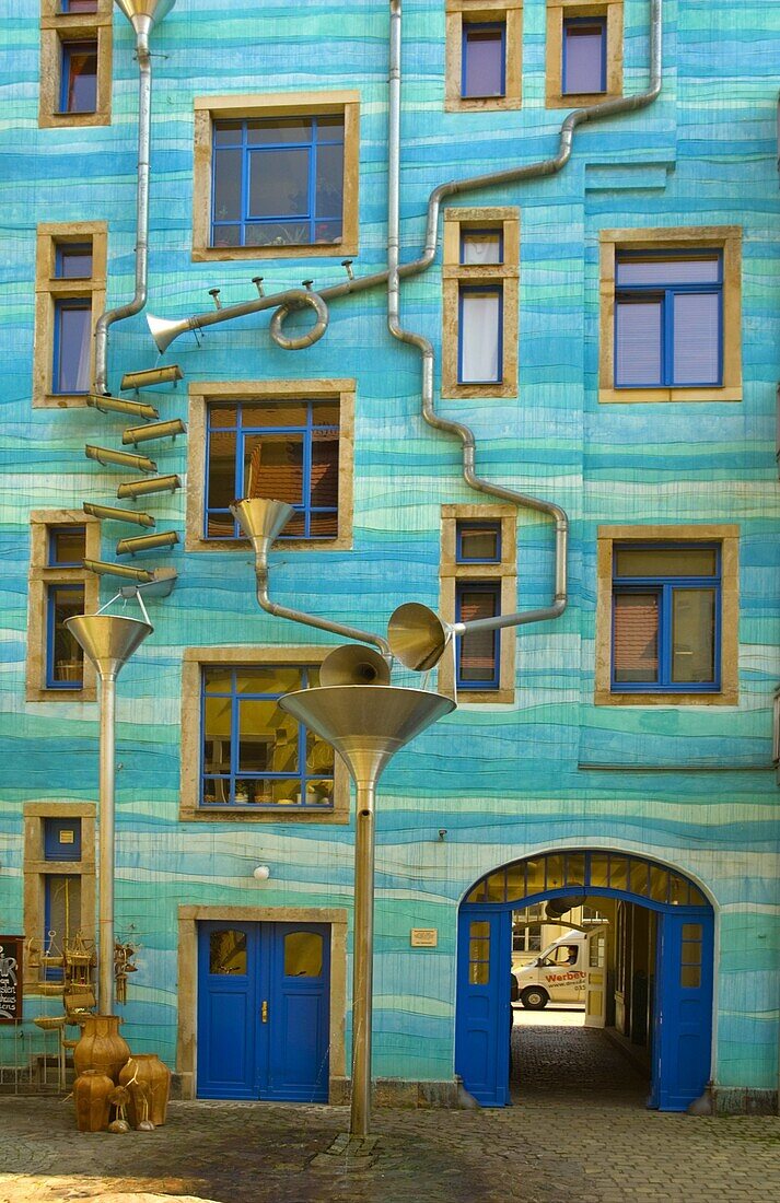 Water pipes in Kunsthofpassage in the district of Neustadt in Dresden Germany EU