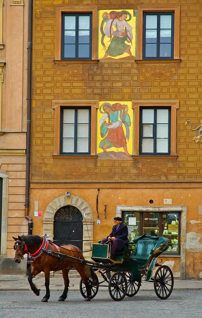 Carriiage and horse at old town square in central Warsaw Poland EU