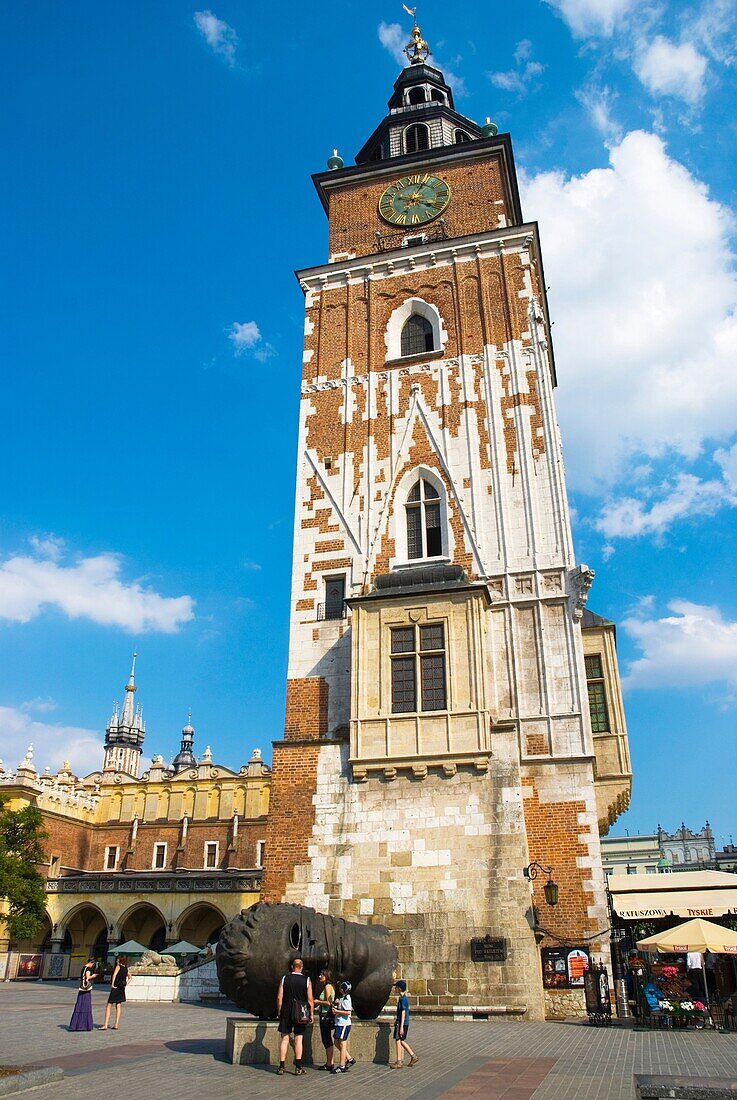 Town Hall Tower at Rynek Glowny the old town square in Krakow Poland Europe