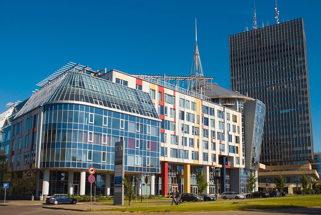 Modern architecture by the river in Riga Latvia Europe