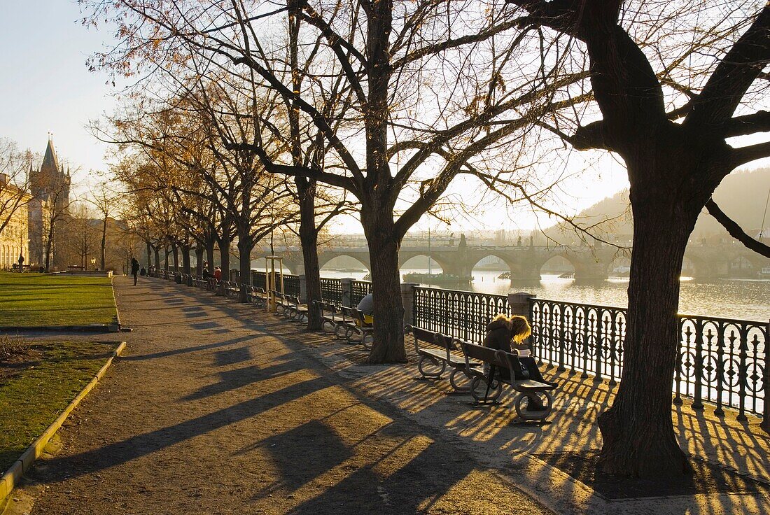 Dvorakovo nabrezi riverside boulevard in central Prague Czech Republic Europe