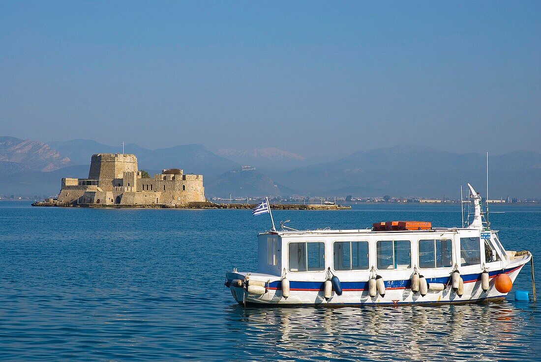 Boat at Old Venetian Port in Nafplio Peloponnese Greece Europe