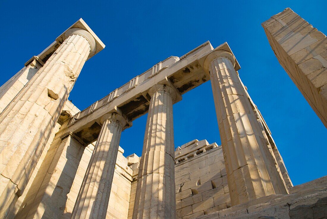 Structures at Beule Gate on Acropolis hill in Athens Greece Europe
