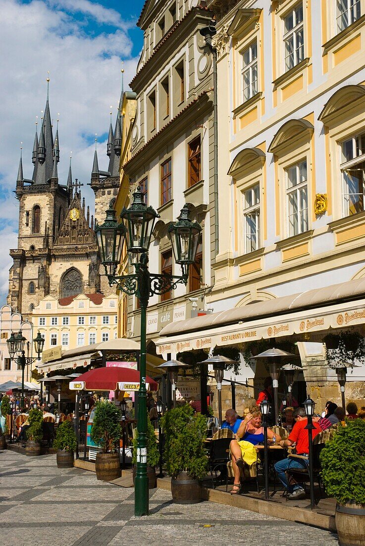 Terraces at Staromestske namesti the old town square in Prague Czech Republic Europe