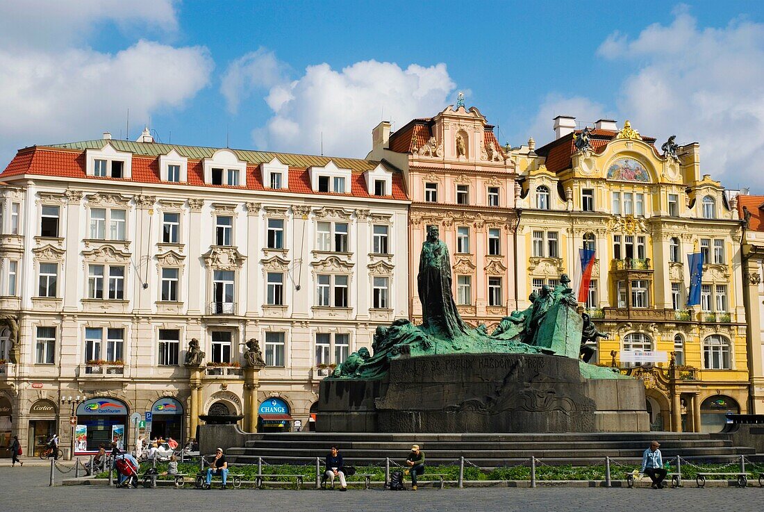Jan Hus monument at Old Town Square in Prague Czech Republic Europe