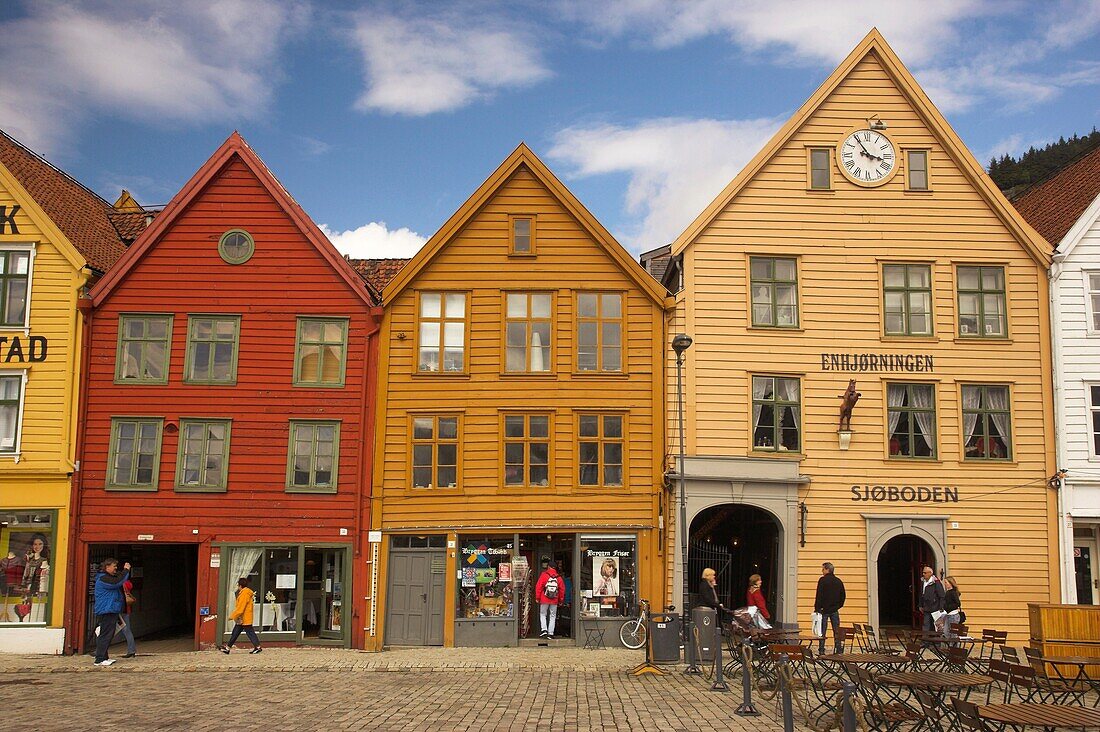 The Bryggen in Bergen is a wonderful collection of wooden buildings facing the quay  It gets its name from tyskebryggen which means docks or quays in German, and is now recognised by UNESCO as a World Heritage Site  The buildings were erected in 1702 afte