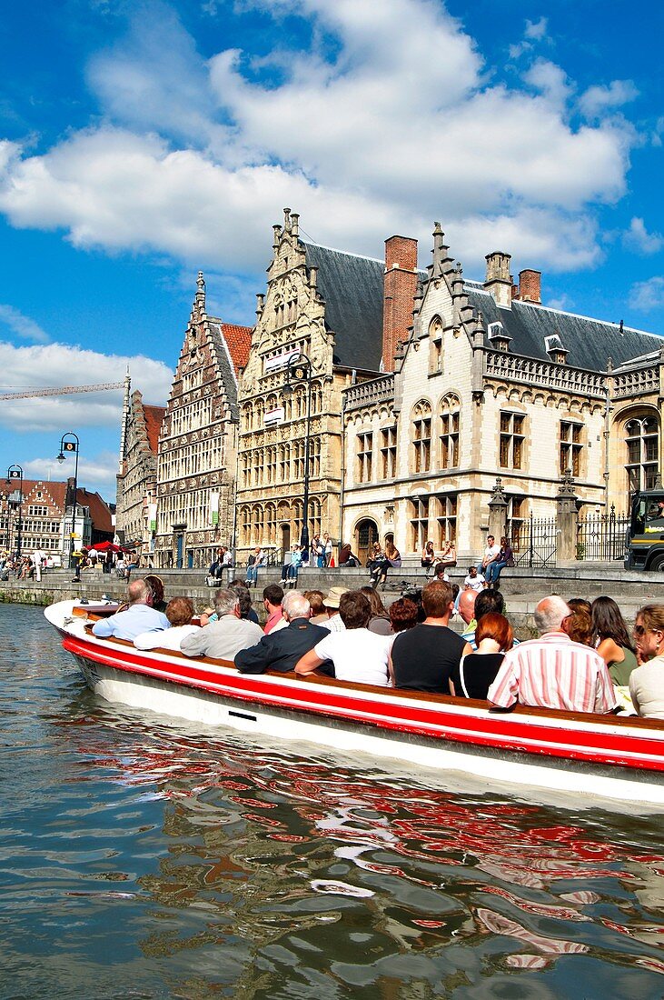 Belgium, Flanders, Ghent, Leie River, Tourits Boat