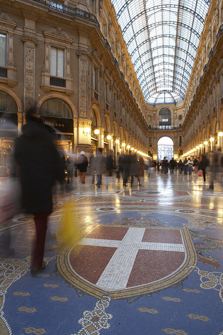 Mosaic and glass roof in the Galleria Vittorio Emanuele II, Milan,Lombardy, Italy