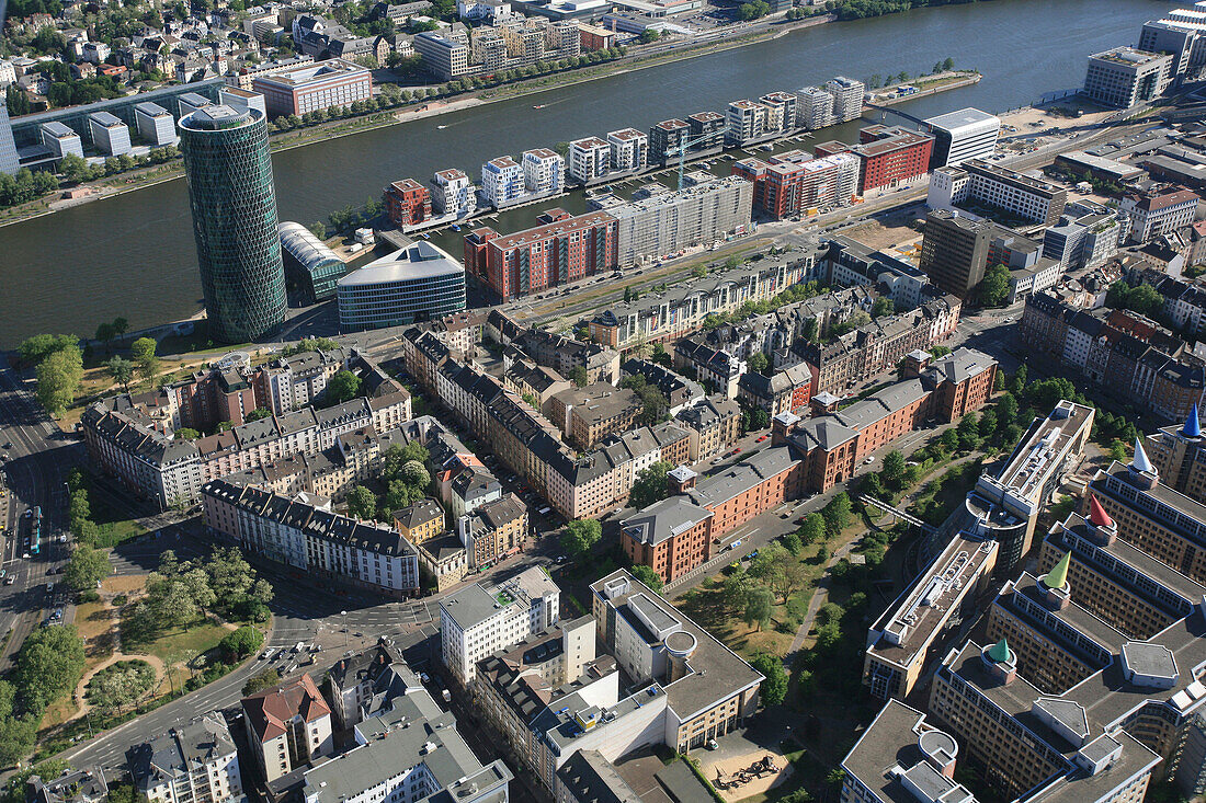 New Westhafen with Tower, Frankfurt am Main, Hesse, Germany