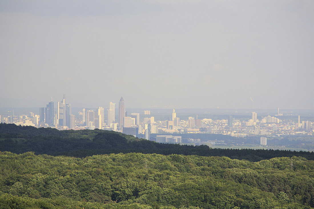 View from Taunus mountains to the skyline, Frankfurt am Main, Hesse, Germany