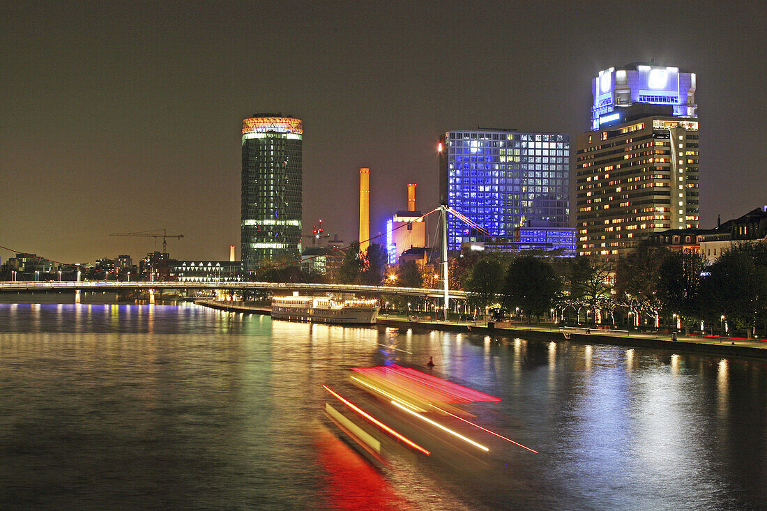 Mainriver, Westhafentower, Luminale, Frankfurt am Main, Hesse, Germany