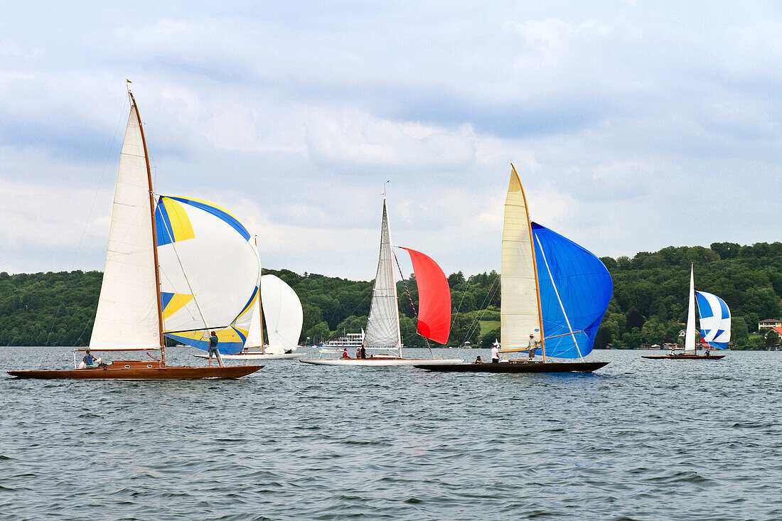 Sailing regatta of Square Metre Yachts, Skerry Cruisers, on lake Starnberger See, Upper Bavaria, Bavaria, Germany