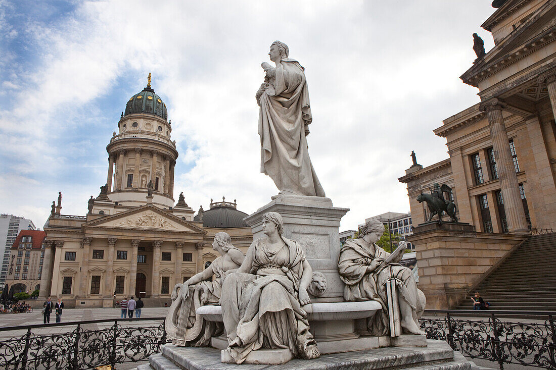 Gendarmenmarkt with Schiller monument, concert hall, German Cathedral, Berlin, Germany