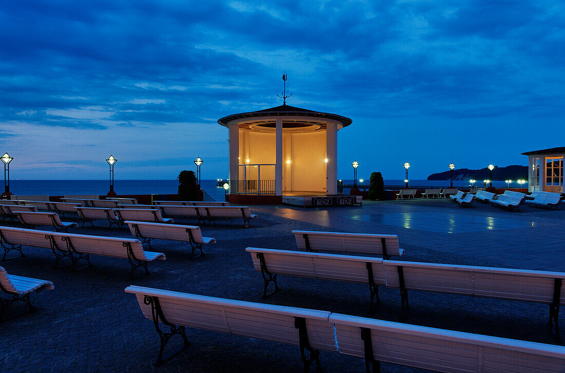 Illuminated bandstand on the waterfront, Baltic resort Binz, Ruegen, Mecklenburg-Western Pomerania, Germany, Europe