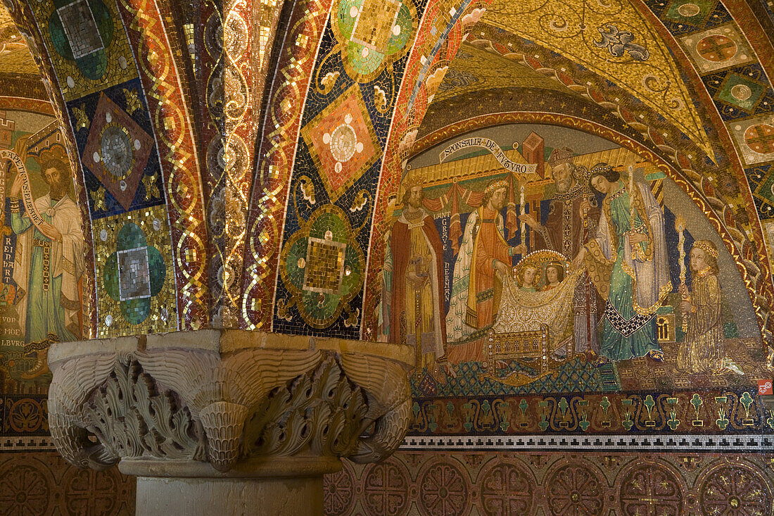 Mosaic in Elisabethkemenate Elizabeth bower in Wartburg medieval castle, Eisenach, Thuringia, Germany, Europe