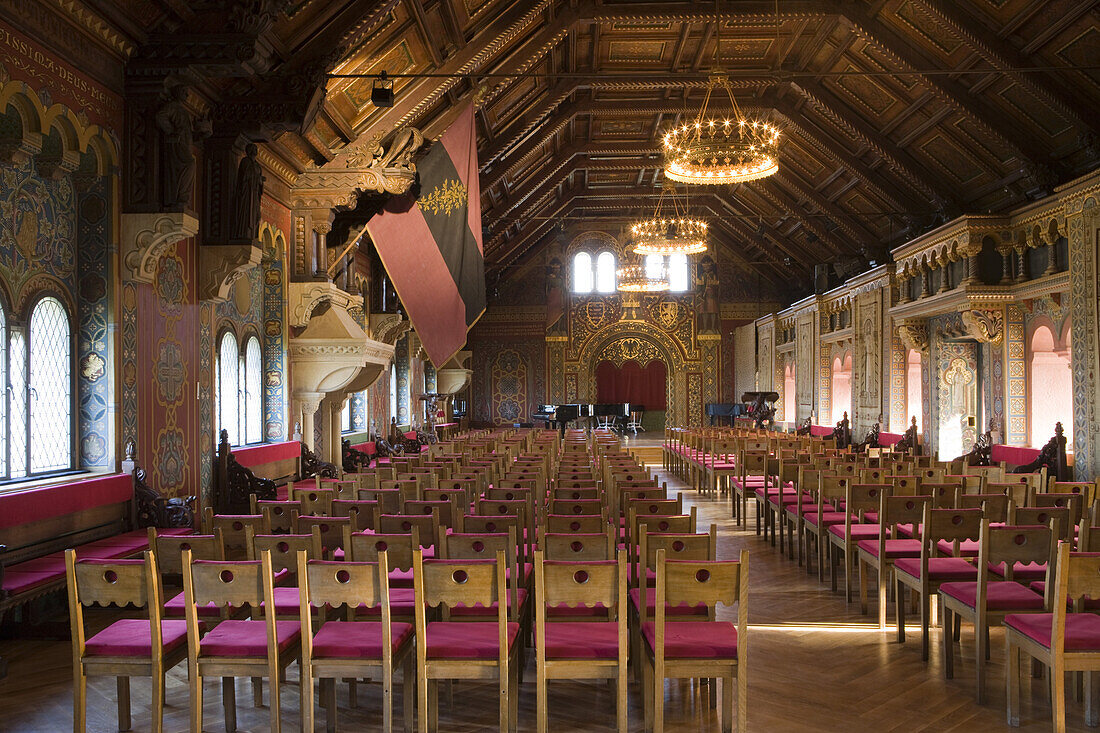 Festsaal festival hall in Wartburg medieval castle, Eisenach, Thuringia, Germany, Europe