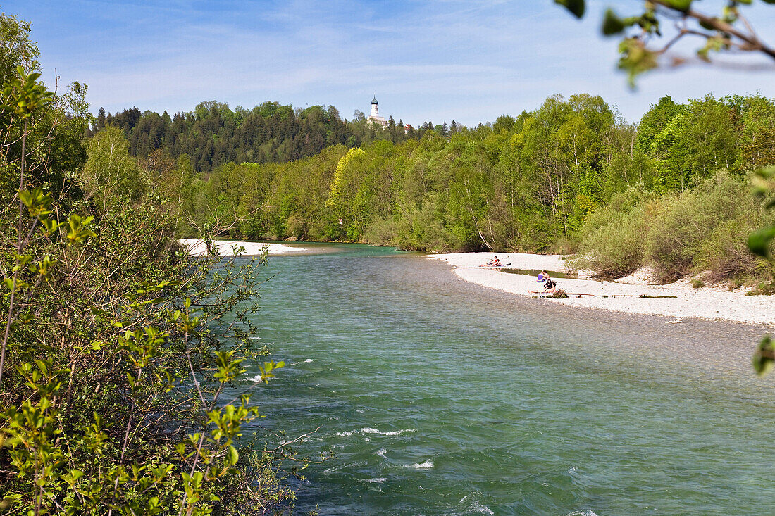 Isar bei Bad Tölz, Isarradweg, Oberbayern, Deutschland