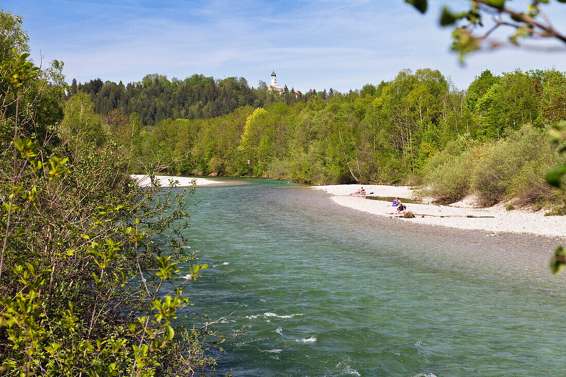 Isar river near Bad Toelz, Isar Cycle Route, Upper Bavaria, Germany