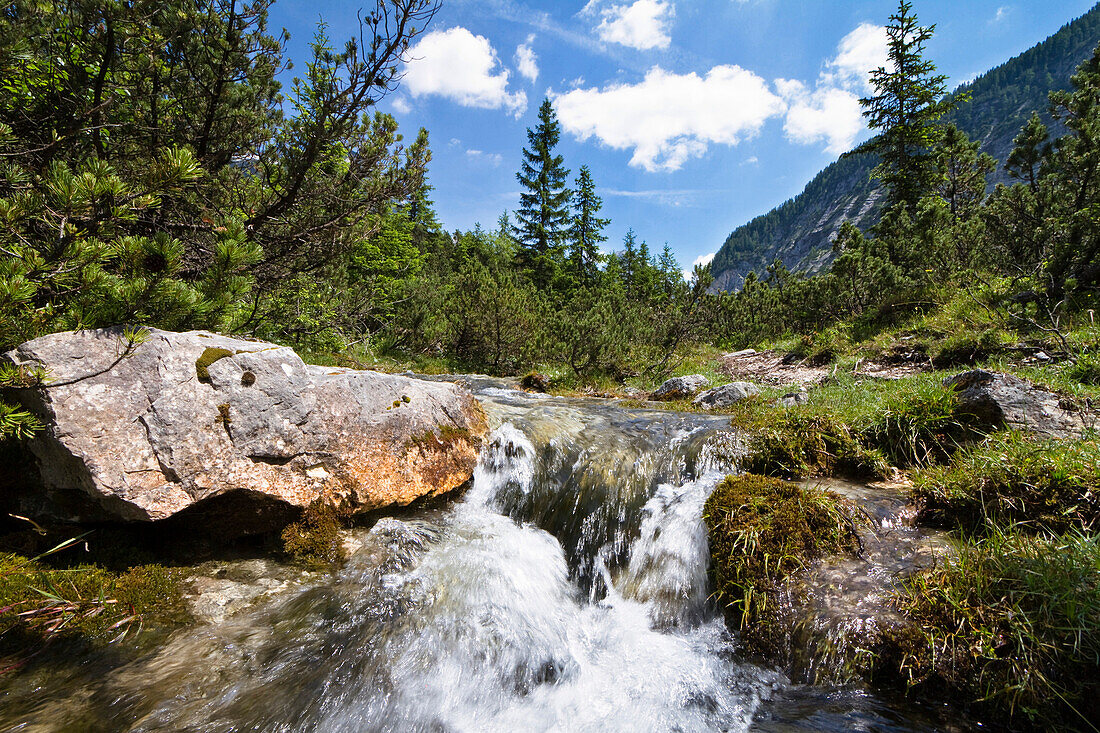 Isar river source, Hinterau valley, Karwendel range, Tyrol, Austria