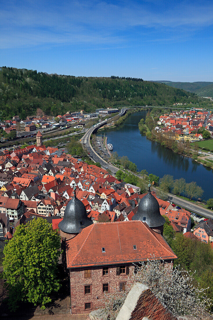 Blick von der Burg über die Altstadt und den Main, Wertheim, Main, Odenwald, Spessart, Baden-Württemberg, Deutschland