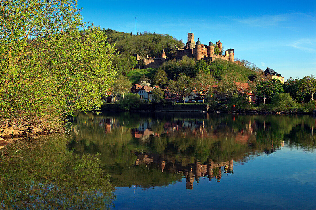 Blick über den Main zur Burg, Wertheim, Main, Odenwald, Spessart, Baden-Württemberg, Deutschland