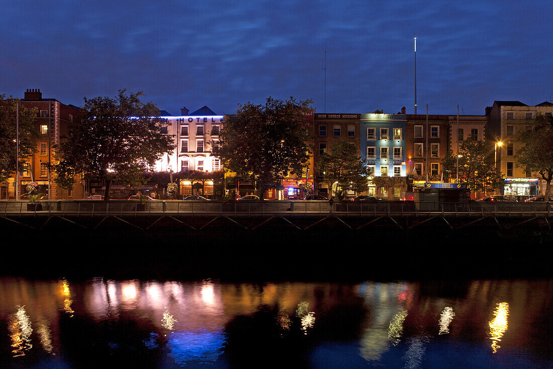Bachelor's Walk Quay and the River Liffey at night, Dublin, County Dublin, Ireland