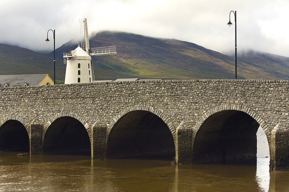 Blennerville Windmill and stone bridge, Tralee, Dingle Peninsula, County Kerry, Ireland