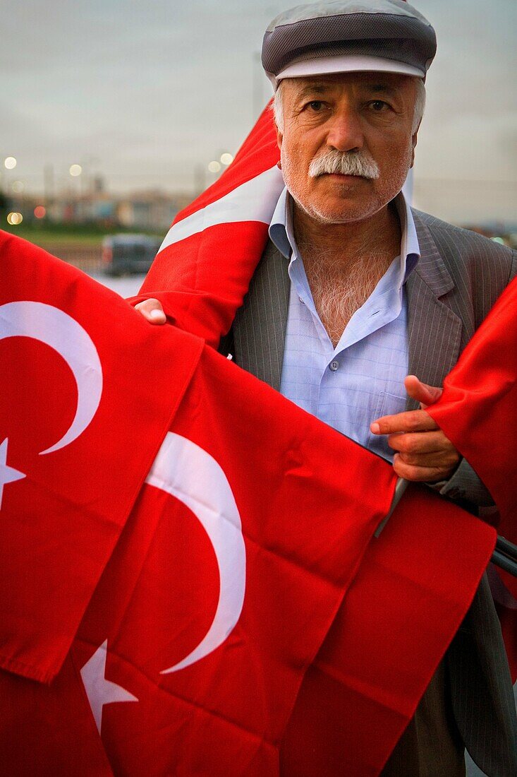 Seller of flags in Eminonu square, Istanbul, Turkey