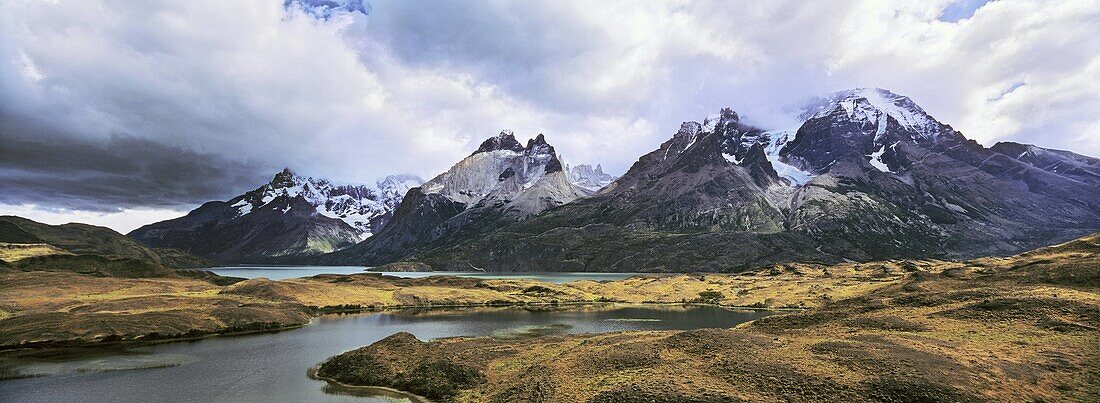 Cumbres, Torres and Cuernos del Paine in the Paine Mountains with Lago Nordenskjoeld, Patagonia, Chile  America, South America, Chile, Patagonia, February 2003