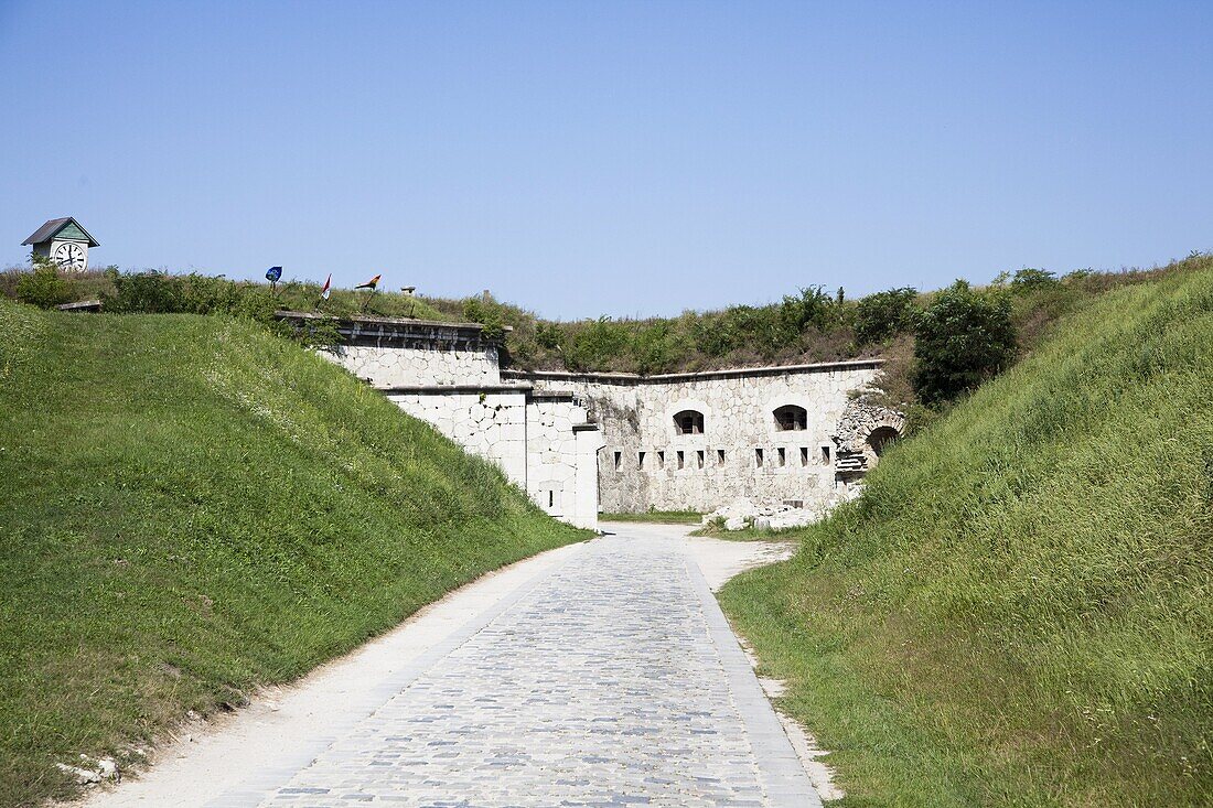 Fort Monostor in Komarom Monostori Eroed,Hungary  The fort was built from 1850 onwards  The main purpose for the up to 12000 soldiers was the defense of Vienna against invasions from the east, however the fort was never attacked  It is nearly undistroyed