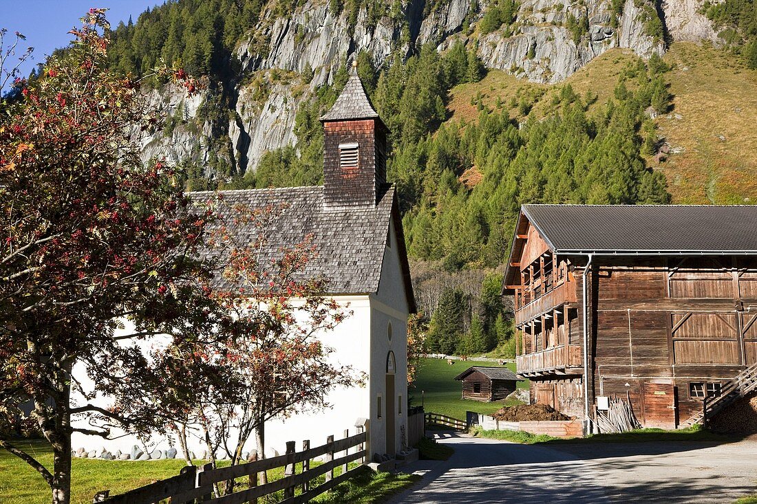 The village Streden in valley Virgental, Tyrol, in early morning  Europe, central europe, austria, East Tyrol, October 2009