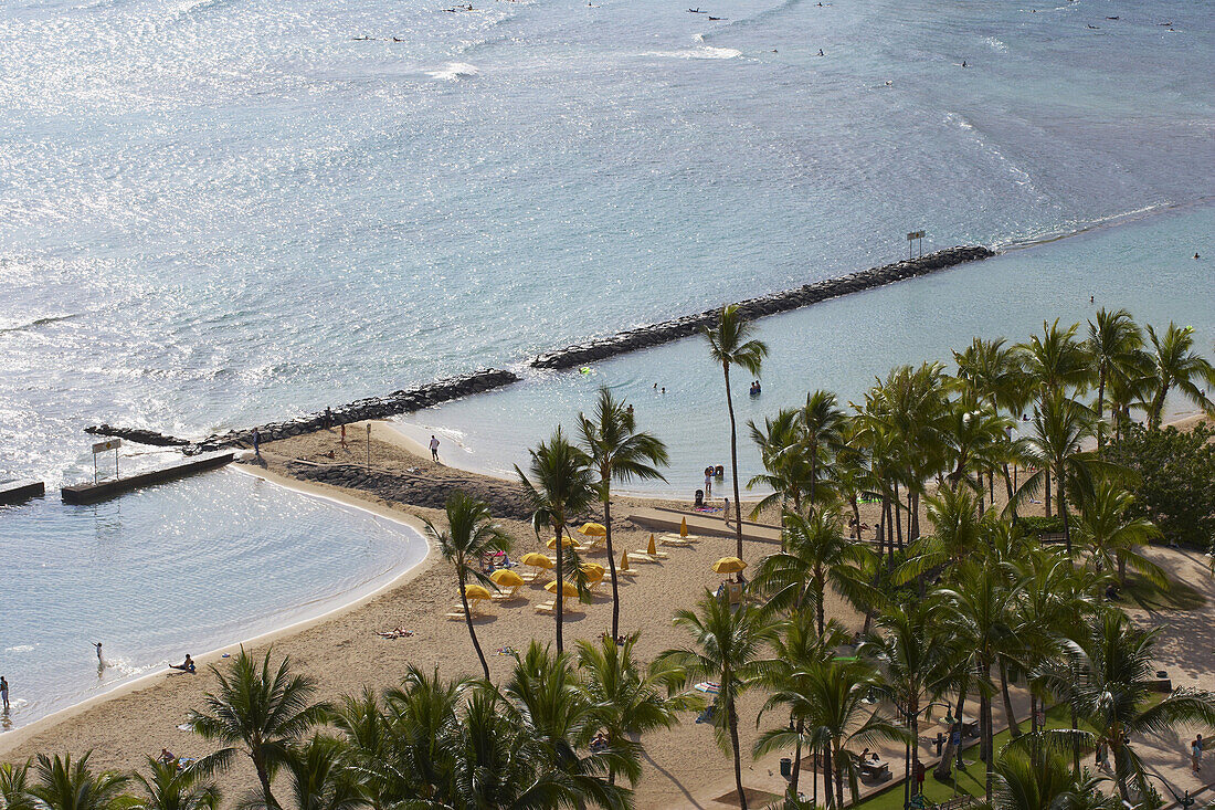 High angle view at Waikiki Beach in the morning, Honolulu, Oahu, Hawaii, USA, America