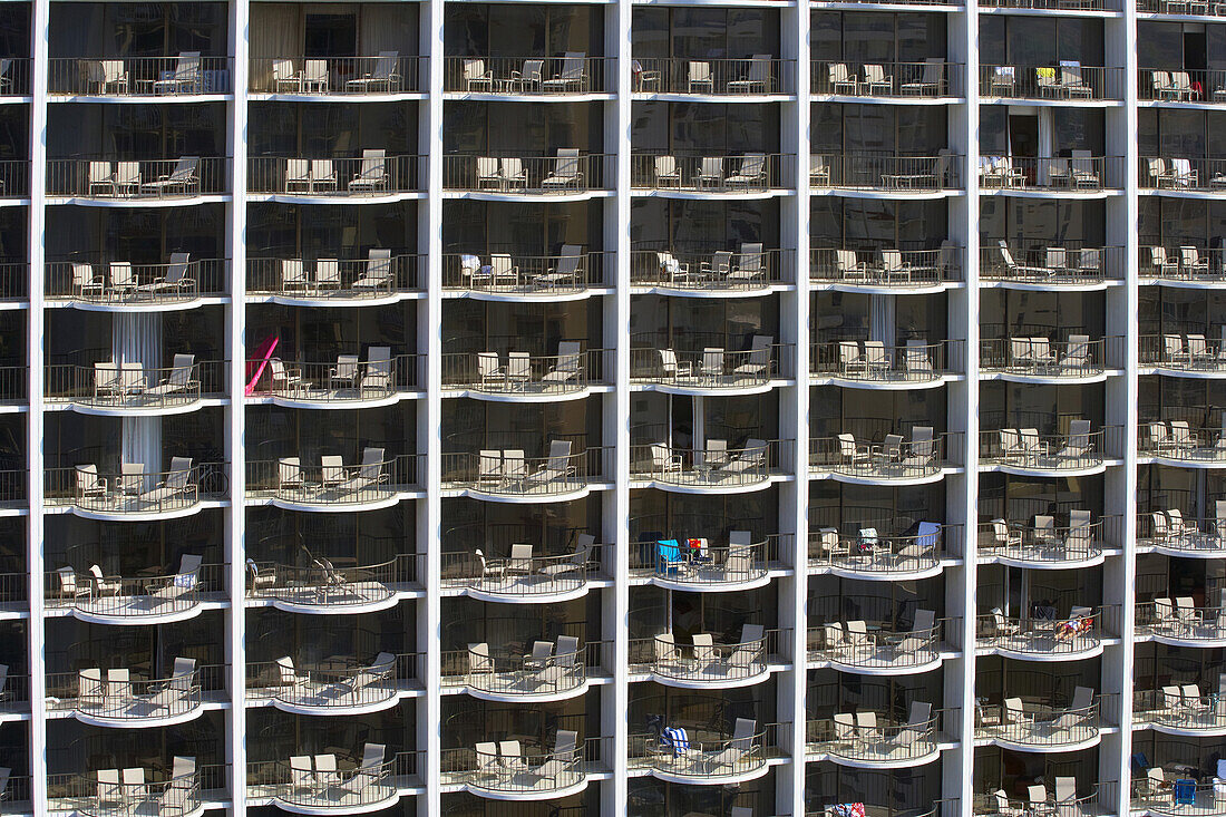 Balconies of a hotel in the morning, Waikiki Beach, Honolulu, Oahu, Hawaii, USA, America