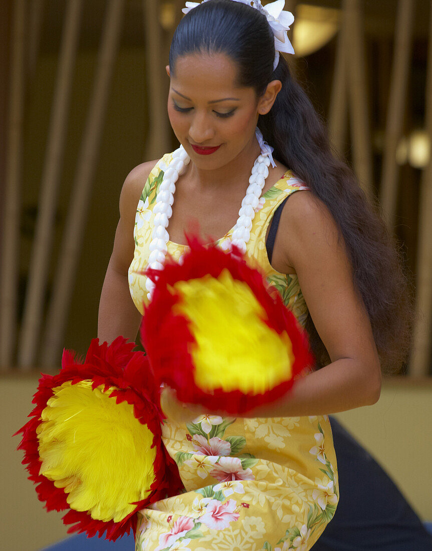 Local woman dancing Hula, Oahu, Hawaii, USA, America