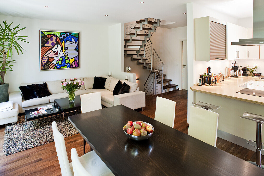 Open-plan living area, single-family house, Hamburg, Germany