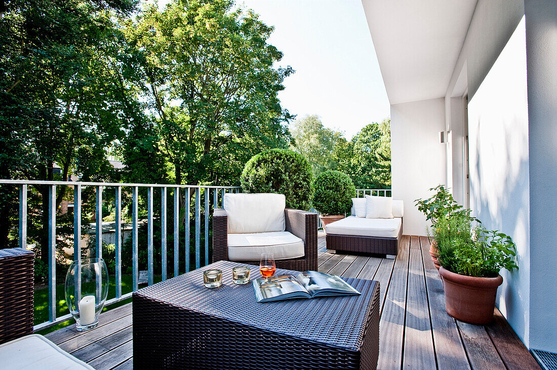 Terrace furniture on a balcony, Hamburg, Germany