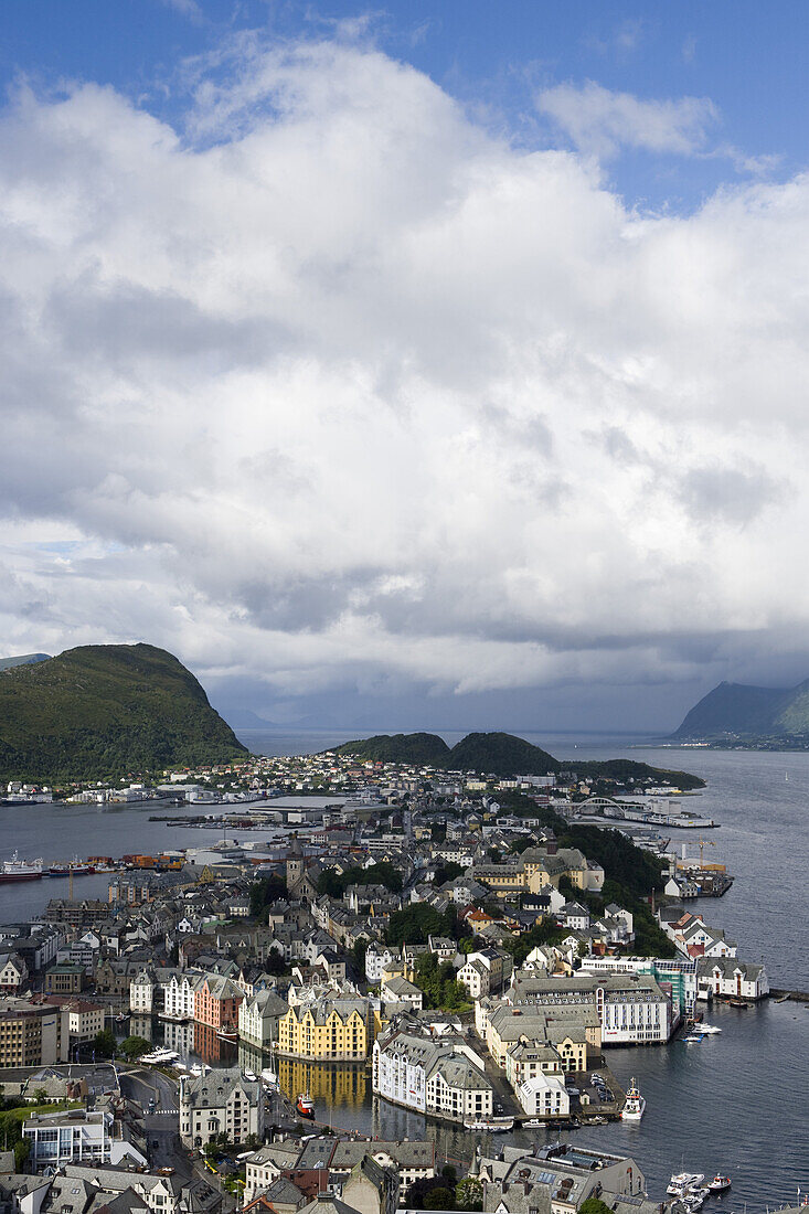 City Overview from Mt. Aksia, Alesund, More og Romsdal, Norway, Europe