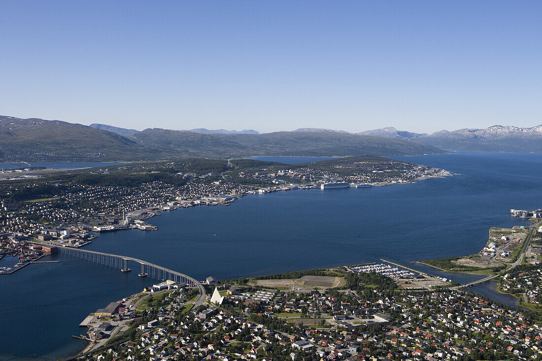 View from Storsteinen Mountain Gondola, Tromso, Troms, Norway, Europe