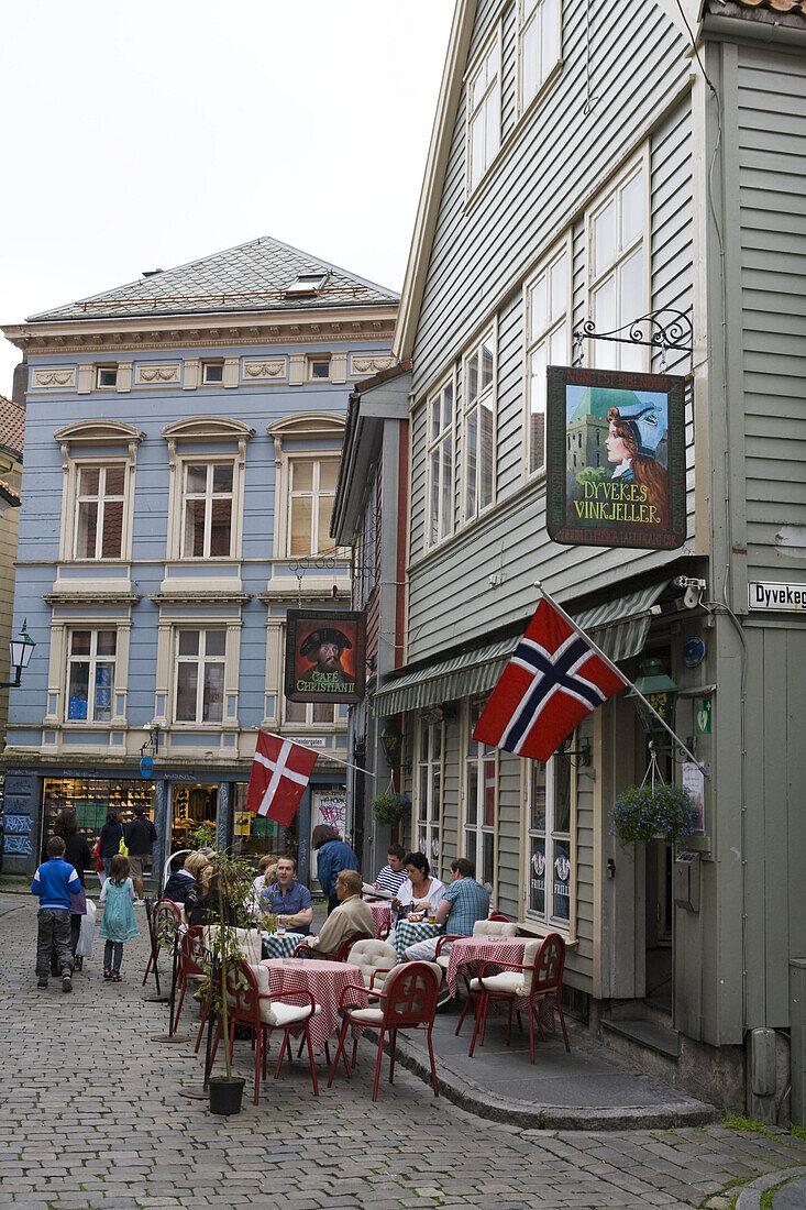 Outdoor Seating at Dyvekes Vinkjeller Restaurant and Cafe Christian II, Bergen, Hordaland, Norway, Europe