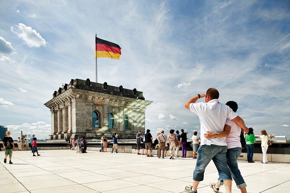 Visitors on the roof terrace of the Reichstag, Berlin, Germany