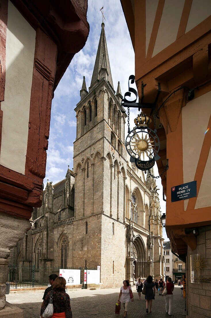 Saint Pierre Cathedral from Henry IV Square, Vannes, department of Morbihan, region of Brittany, France