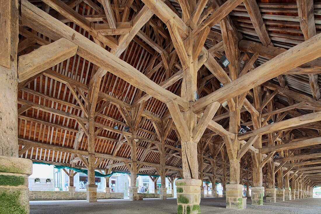 17th century market hall, town of Questembert, departament of Morbihan, region of Brittany, France