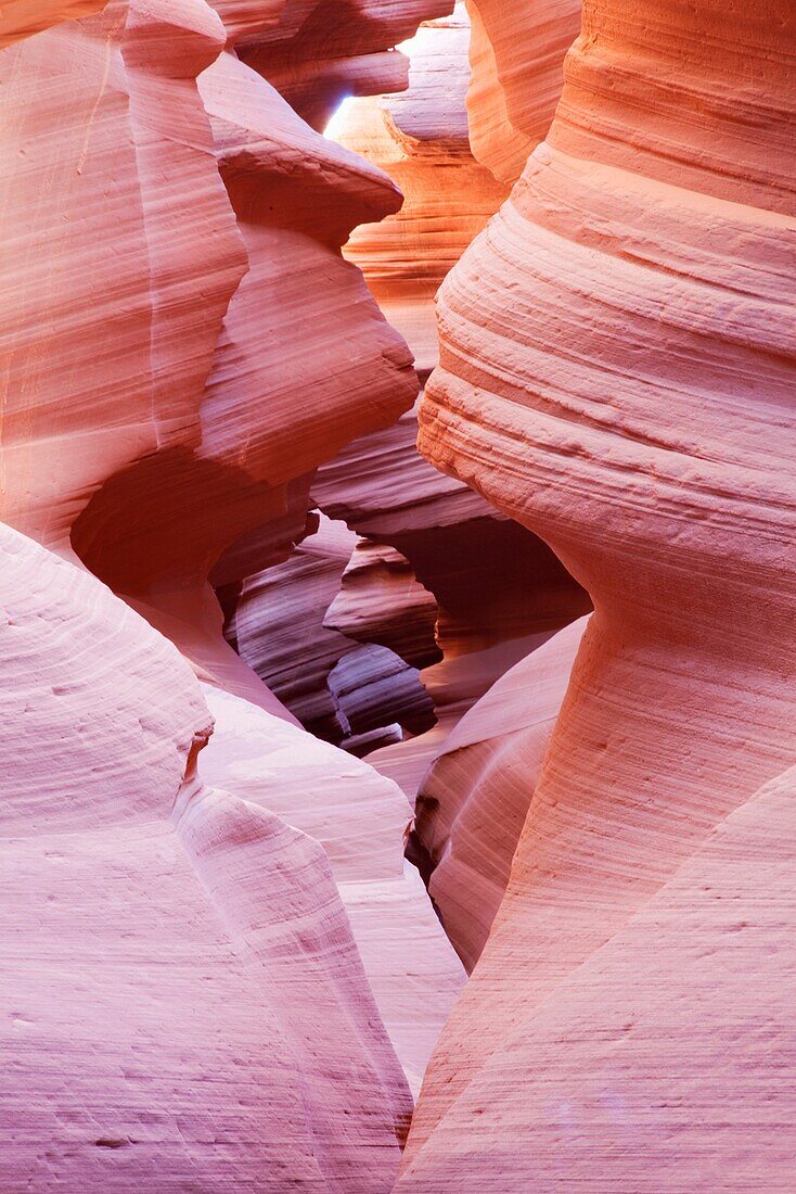 Antelope Canyon, probably the most visited and photographed slot canyon in the Southwest  The light enters into the narrow canyon walls, creatting beautiful colours in the sandstone rock  Lower Antelope Canyon, Navajo Nation, Arizona, USA