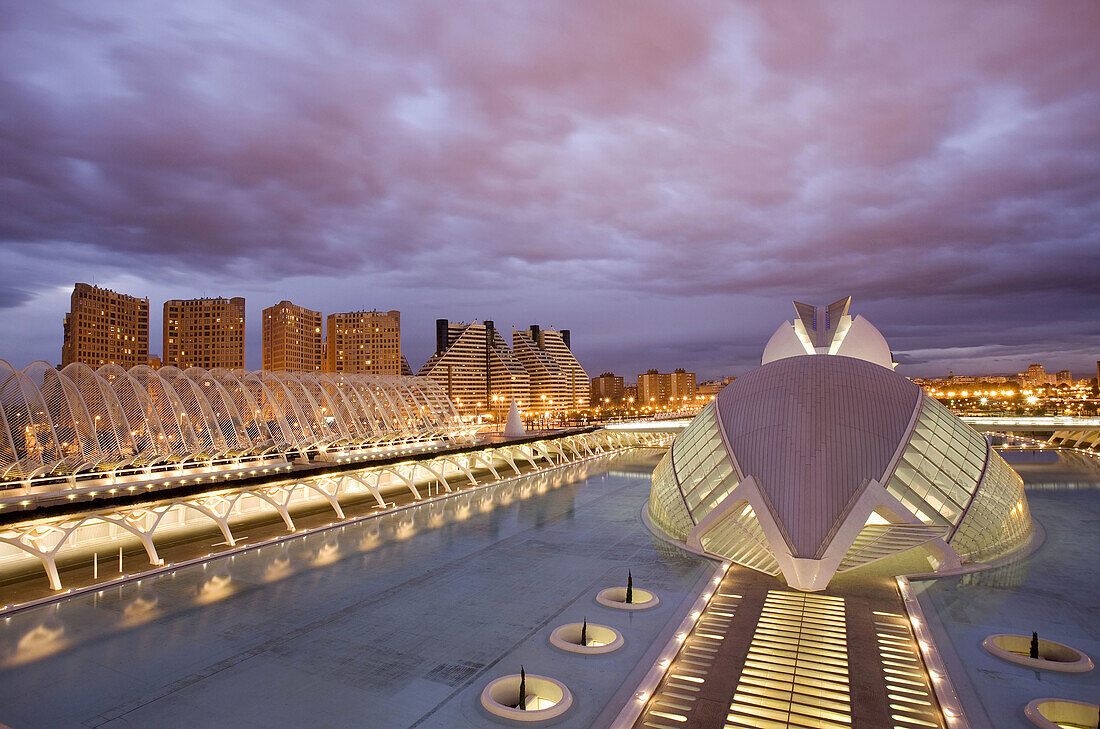 Spain. Comunidad Valenciana. Valencia. City of the Arts and the Science. L´hemisferic, designed by Santiago Calatrava and Félix Candela, is Imax Cinema, Planetarium and Laserium. Built in the shape of the eye and has an approximate surface of 13,000 m².