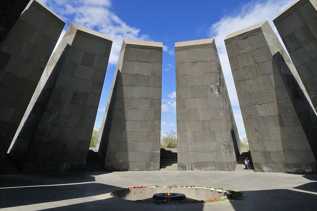 Armenian Genocide Memorial Tsitsernakaberd with eternal flame, Yerevan, Armenia, Asia